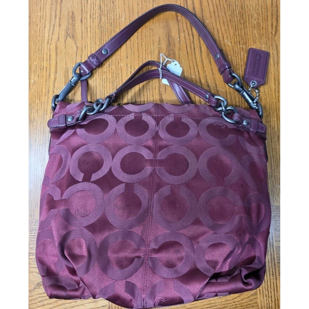 Coach 14147 Brooke Op Art Double Handle Hobo Bag Red/Dark Wine